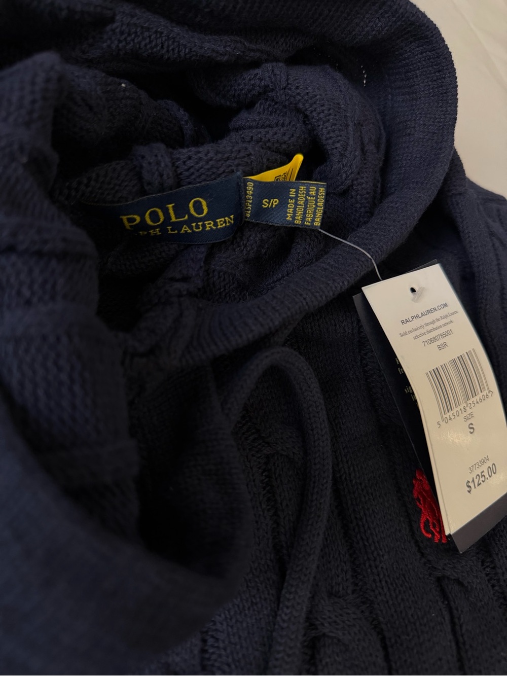 Ralph Lauren Charcoal Cable-Knit Hoodie with Red Pony - Picture 7 of 9